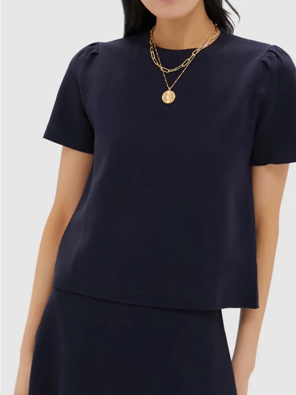 Tuckernuck Navy Short Sleeve Puff Shoulder Top